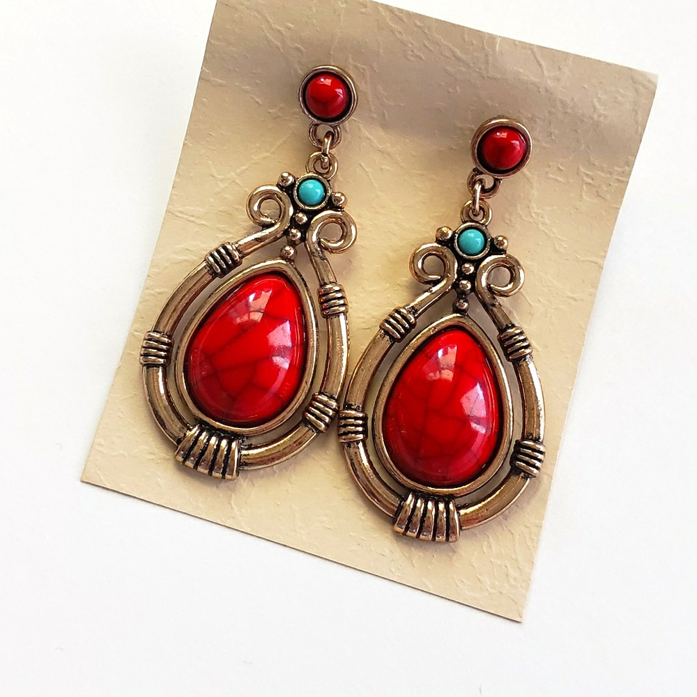 Red Dangling Stud Earrings